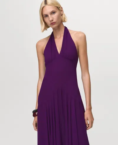 Mango Halter-neck Pleated Dress Purple In Purple