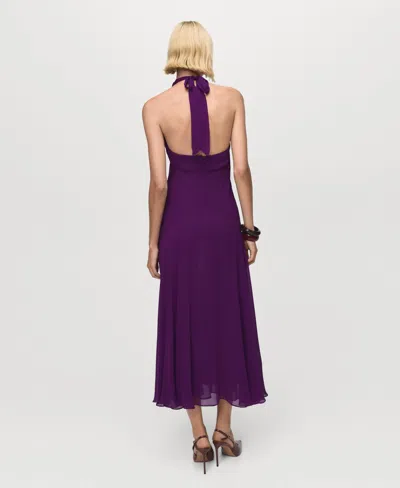 Mango Halter-neck Pleated Dress Purple In Purple