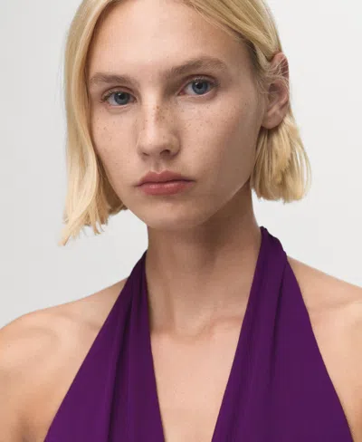 Mango Halter-neck Pleated Dress Purple In Purple