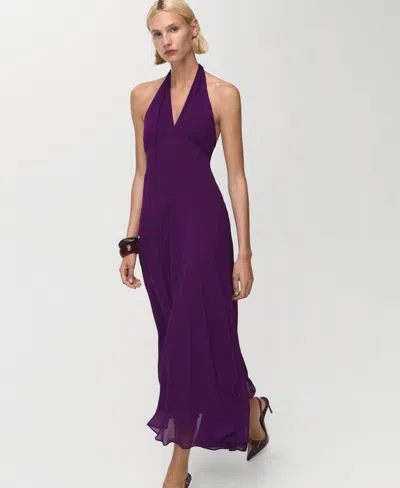 Mango Halter-neck Pleated Dress Purple In Purple