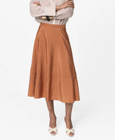 Mango Midi Satin Skirt Caramel In Brown