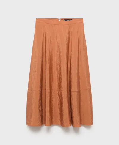 Mango Midi Satin Skirt Caramel In Brown