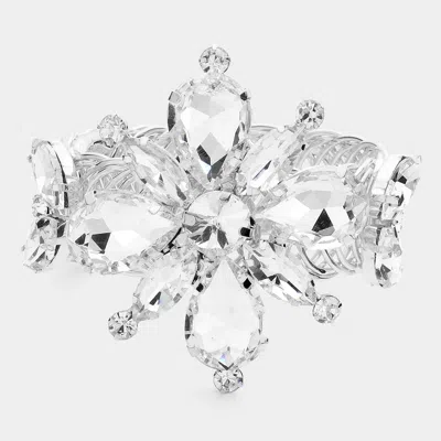 Fashnzfab Teardrop Marquise Glass Stone Cluster Flower Pointed Adjustable Evening Bracelet / Arm Cuff Clear, S In Multi