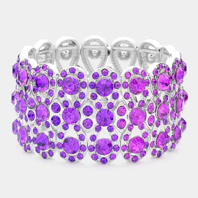 Fashnzfab Marquise Crystal Bow Stretch Evening Bracelet Purple, Rhodium In Multi