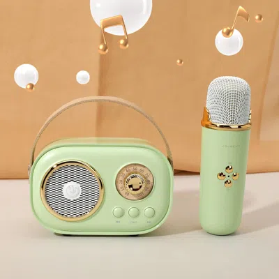 Fashnzfab Mini Retro Karaoke Machine Portable Bluetooth Speaker With Microphone 4.4" X 2.8" X 2.25" In Green