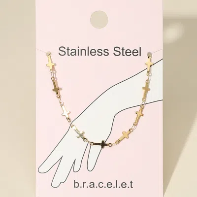 Fashnzfab Stainless Steel Cross Link Chain Bracelet Gold In Gold