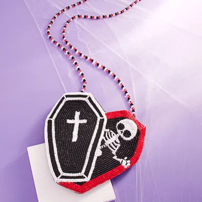 Fashnzfab Halloween Skeleton Coffin Beaded Mini Crossbody Bag In Black