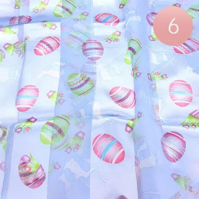 Truedames 6pcs - Satin Striped Easter Egg Pattern Print Scarf In Blue