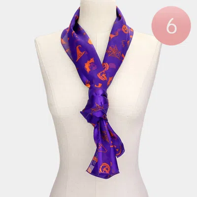 Truedames 6pcs - Halloween Pattern Print Scarf In Purple