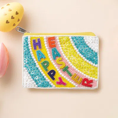 Fashnzfab Happy Easter Message Seed Beaded Mini Pouch Bag In Multi