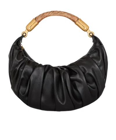 Balmain Ebene Medium Ruched Top-handle Bag In Leather In Black