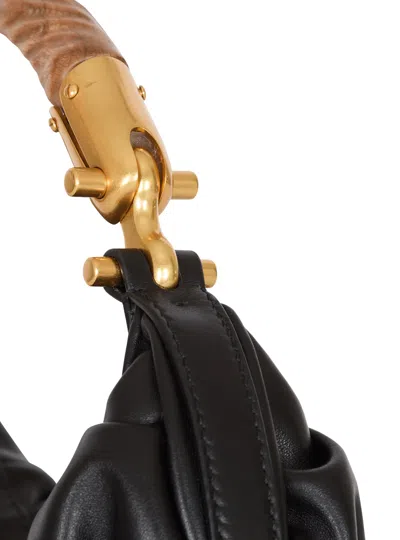 Balmain Ebene Medium Ruched Top-handle Bag In Leather In Black