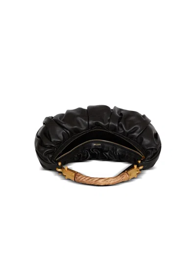 Balmain Ebene Medium Ruched Top-handle Bag In Leather In Black