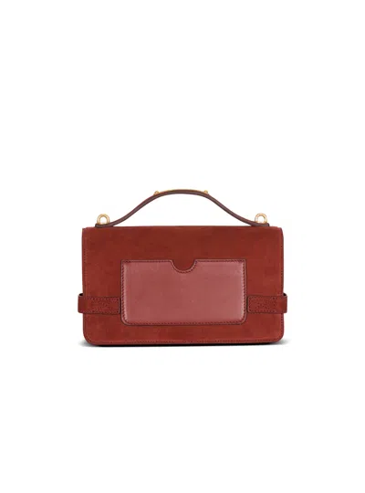 Balmain B-buzz Shoulder 24-suede Leather In Red