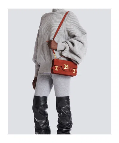 Balmain B-buzz Shoulder 24-suede Leather In Red
