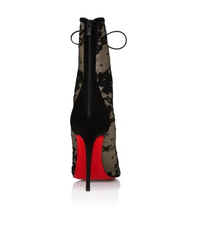 Christian Louboutin Floral Mesh Red Sole Lace-up Booties In Black