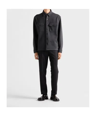 Prada Patch-pocket Button Shirt In Gray