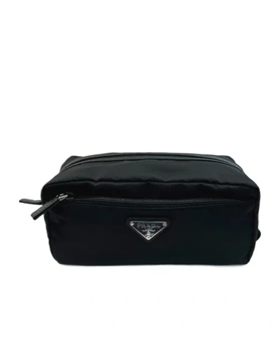Prada Re-nylon And Saffiano Leather Travel Pouch Accessories In Black