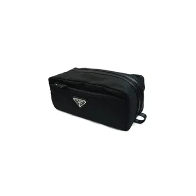 Prada Re-nylon And Saffiano Leather Travel Pouch Accessories In Black