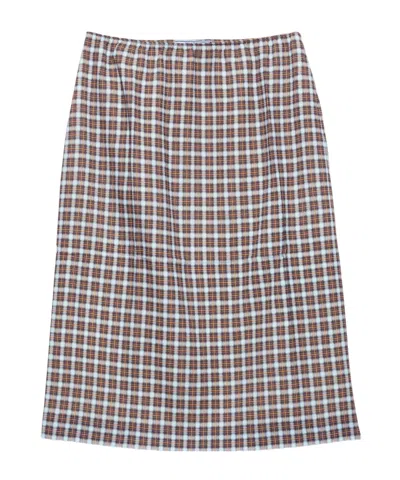 Prada Checked Stretch Georgette Midi Skirt In Brown