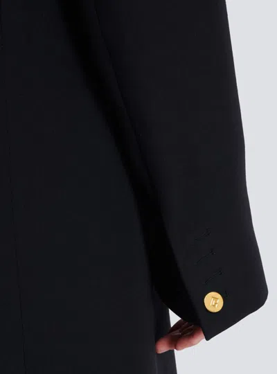 Balmain Long Coat In Grain De Poudre Wool In Black