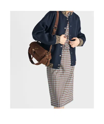 Prada Checked Stretch Georgette Midi Skirt In Brown