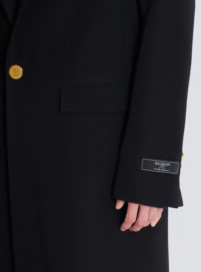 Balmain Long Coat In Grain De Poudre Wool In Black