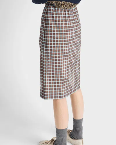 Prada Checked Stretch Georgette Midi Skirt In Brown