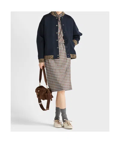 Prada Checked Stretch Georgette Midi Skirt In Brown
