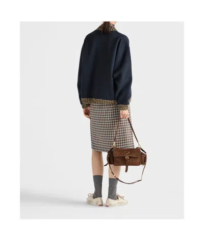 Prada Checked Stretch Georgette Midi Skirt In Brown