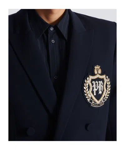 Balmain Wool Crystal-embellished Emblem Blazer In Blue