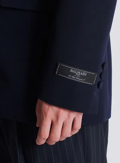 Balmain Wool Crystal-embellished Emblem Blazer In Blue