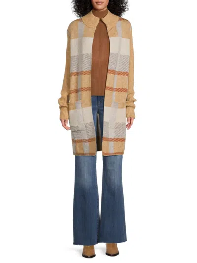 Joseph A Women's Plaid Open-front Longline Cardigan In Brown