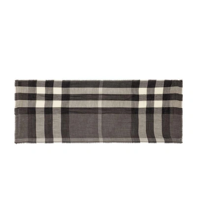 Shop Burberry Lightweight Check Wool And Silk Scarf