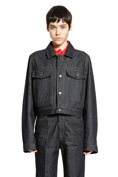 Lemaire Navy Cropped Blouson Denim Jacket In Black