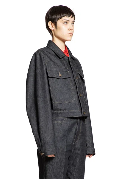 Lemaire Navy Cropped Blouson Denim Jacket In Black