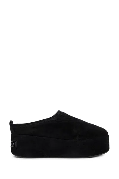 Balenciaga Suede Mules With Rounded Toe And Elevated Platform Sole In Black
