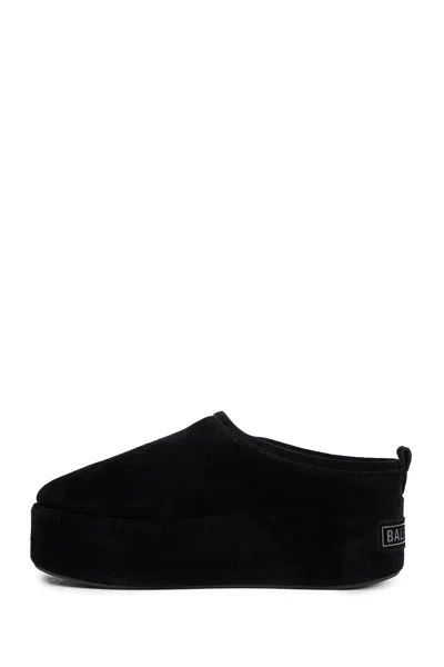 Balenciaga Suede Mules With Rounded Toe And Elevated Platform Sole In Black