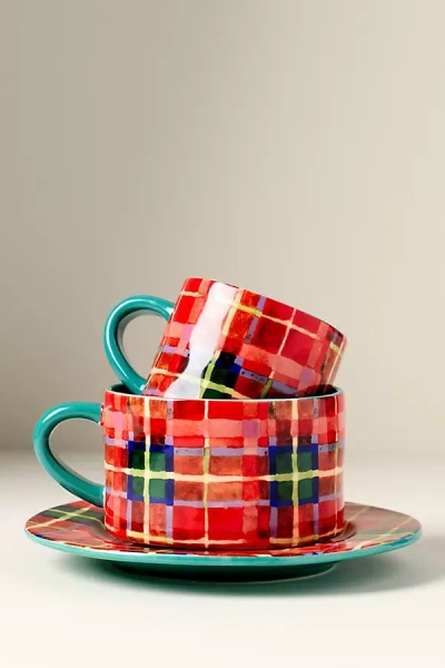 Anthropologie Tartan Stoneware Soup Mug In Multi