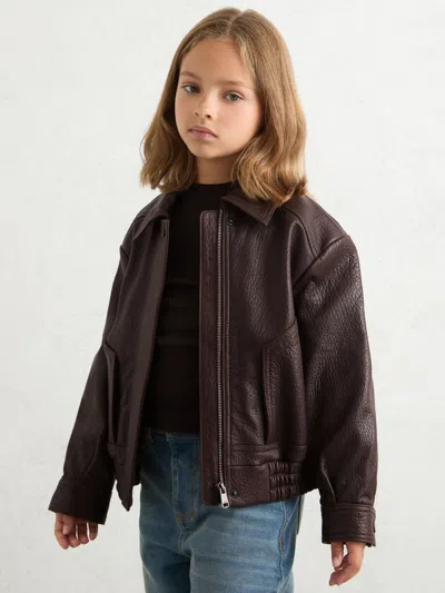Reiss Burgundy Oversize Leather Bomber Jacket In Burgundy