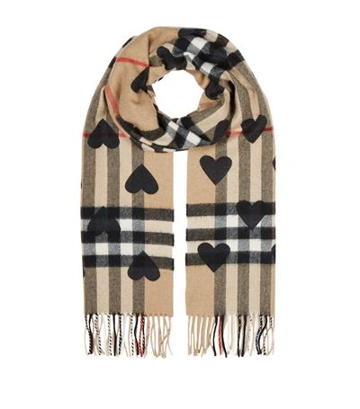 Shop Burberry Exploded Check Hearts Cashmere Scarf