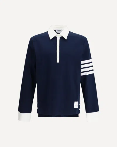 Thom Browne Cotton Polo Shirt With White Collar And Cuffs In Blue