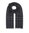 Burberry Giant Check Print Wool & Silk Scarf In Charcoal