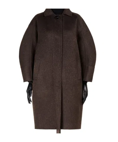 Max Mara Wool And Mohair Midi Coat In Brown