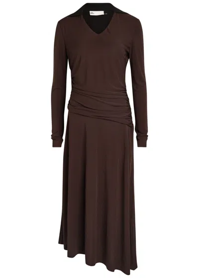 Tory Burch Asymmetrical Midi Dress In Brown