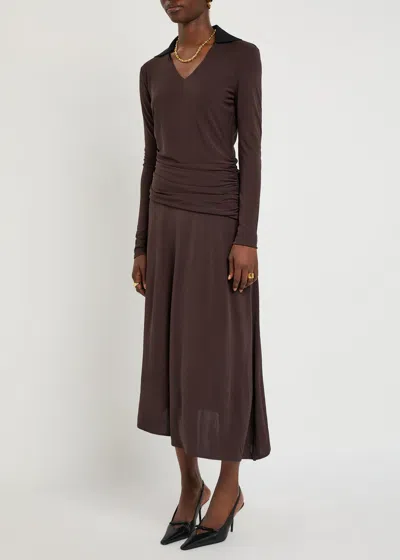 Tory Burch Asymmetrical Midi Dress In Brown