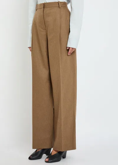 Khaite August Pleated Wool-blend Trousers In Brown
