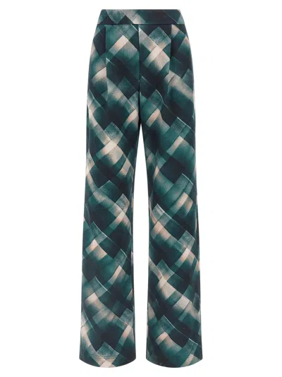 Dries Van Noten Geometric Wide Leg Trousers Pleated Front In Green