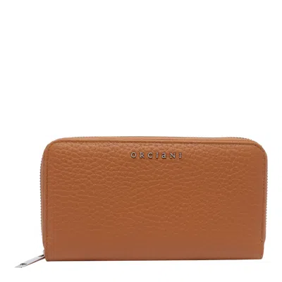 Orciani Textured Finish Zip Purse In Brown