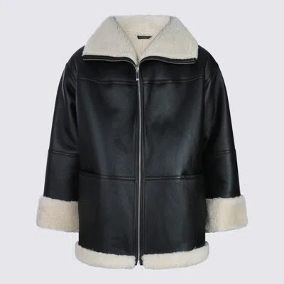 Totême Signature Shearling Zip Coat In Black